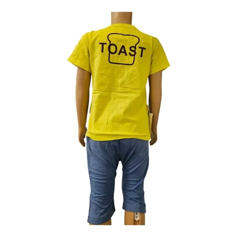 4T Boys Blue, Yellow, Red BowTie Shorts and Tshirt Faux Suit 2pcs Set